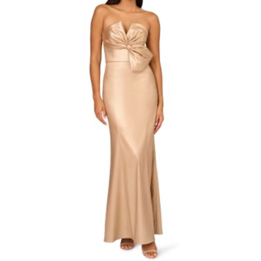 Adian Mattox off the should gold gown with bow size 6